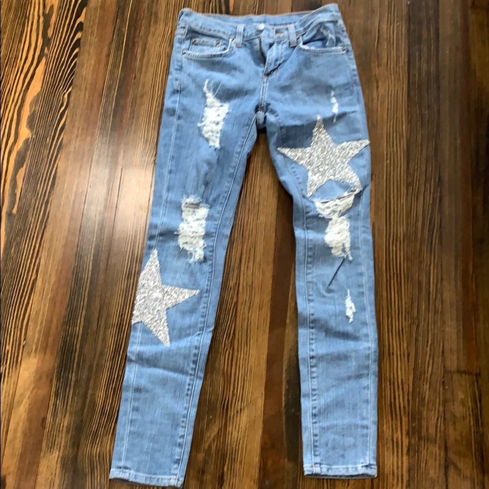 CARMAR distressed star patches denim jeans